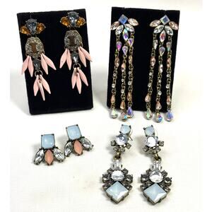 Statement Earrings Lot of 4 Pairs Chunky Rhinestones Pink Blue Dangle Drop